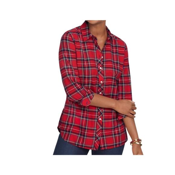 Talbots Womens Long Sleeve Red Cheerful Plaid Shirt Tail Top Size S - Picture 5 of 5